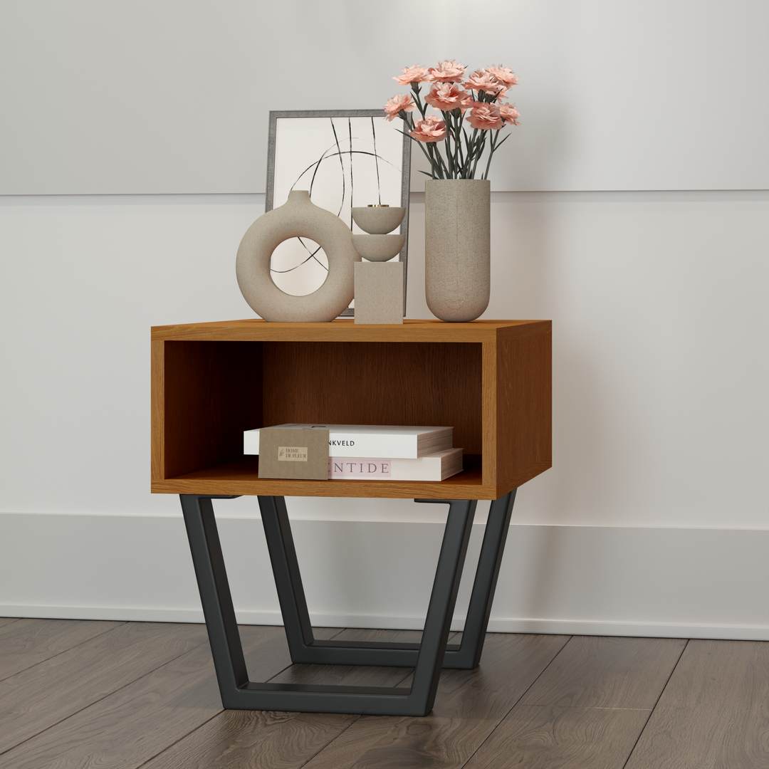 Oak Bedside Pedestal Motto Walnut Finish