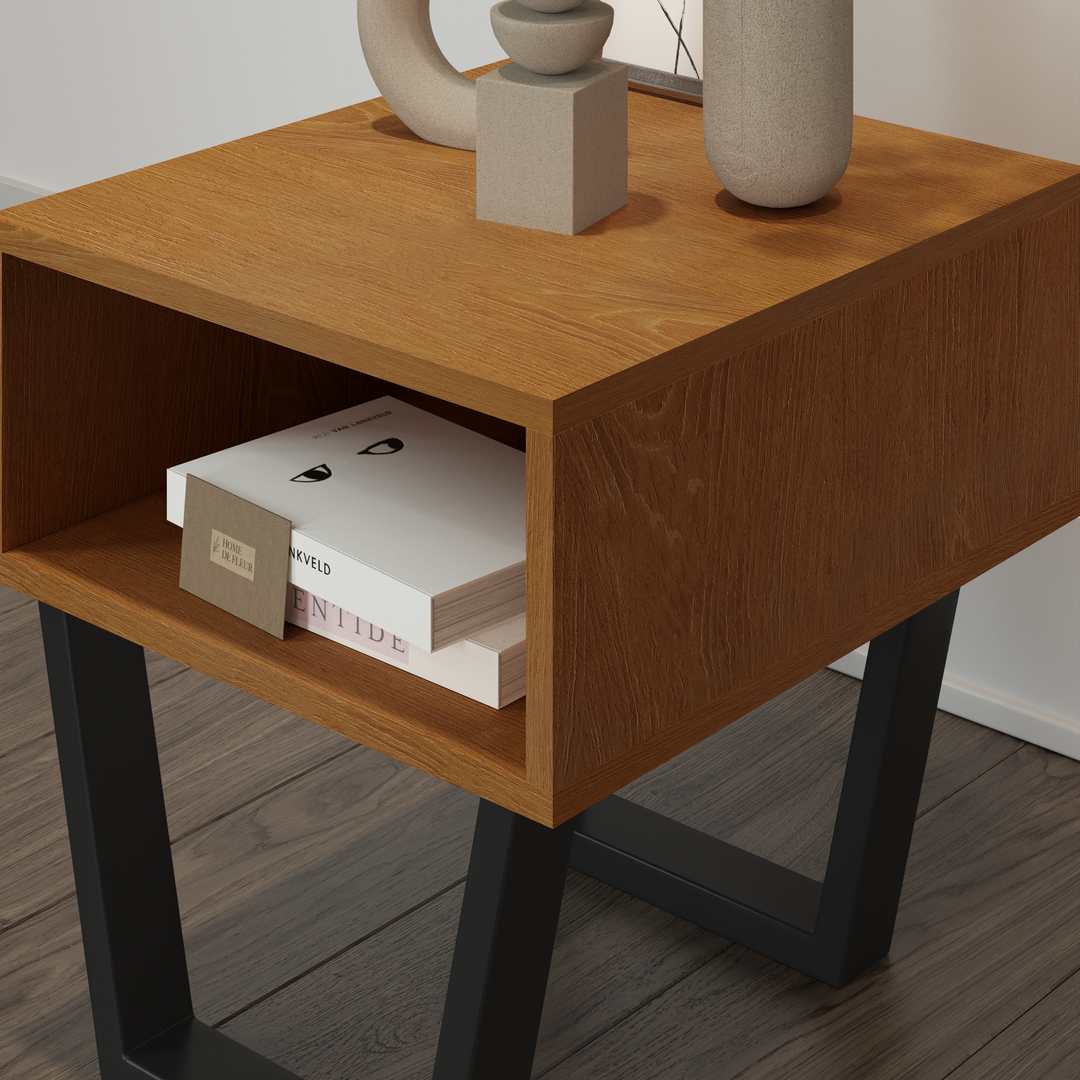 Oak Bedside Pedestal Motto Walnut Finish