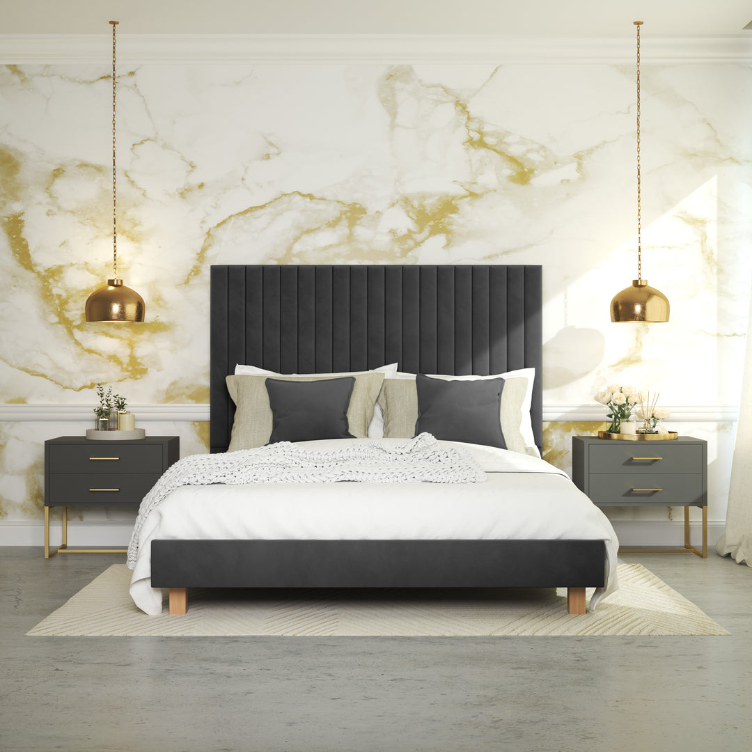 Platform Bed Sirius King XL - Excalibur Grey Velvet