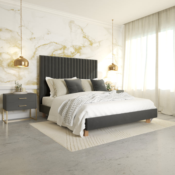 Platform Bed Sirius King XL - Excalibur Grey Velvet