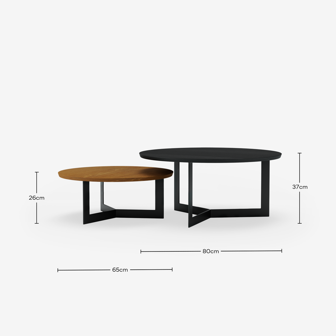 Coffee Table Set Toba Satin Black and Walnut Oak