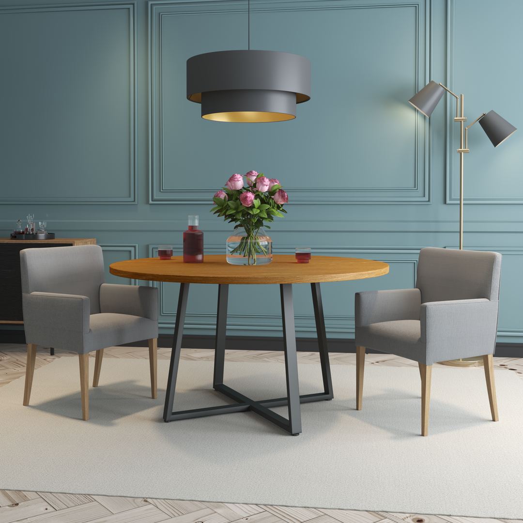 4-6 Seater Oak Round Dining Table Ansa Walnut Finish