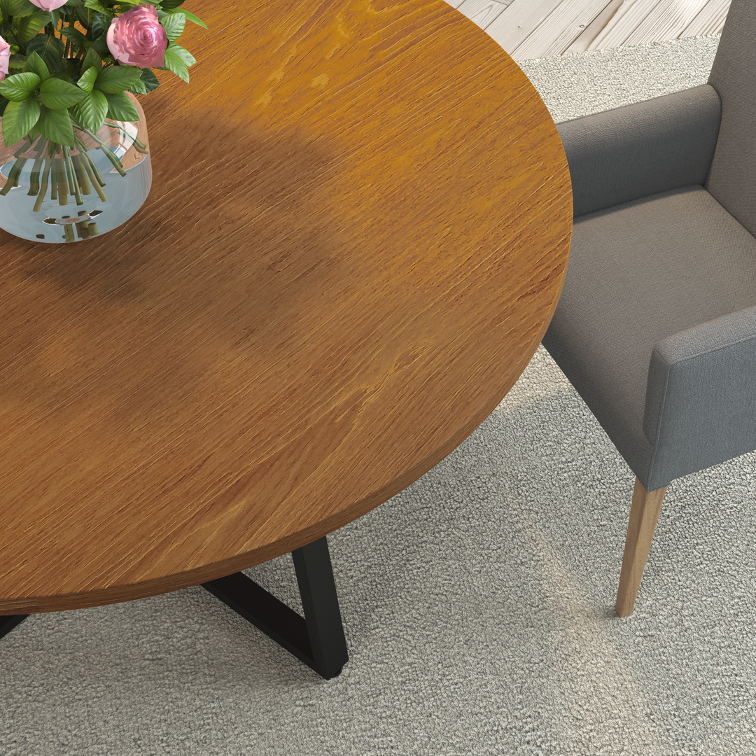 4-6 Seater Oak Round Dining Table Ansa Walnut Finish