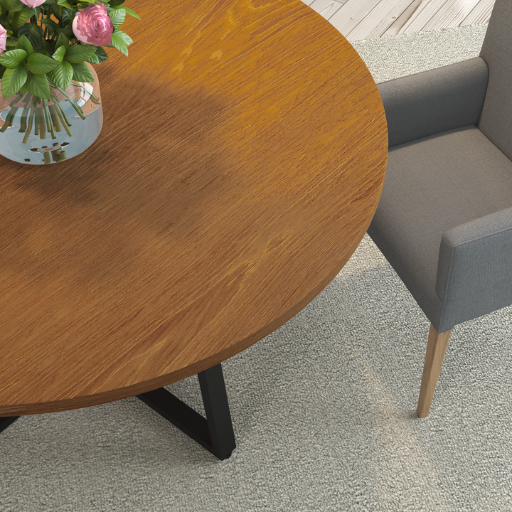 4-6 Seater Oak Round Dining Table Ansa Walnut Finish