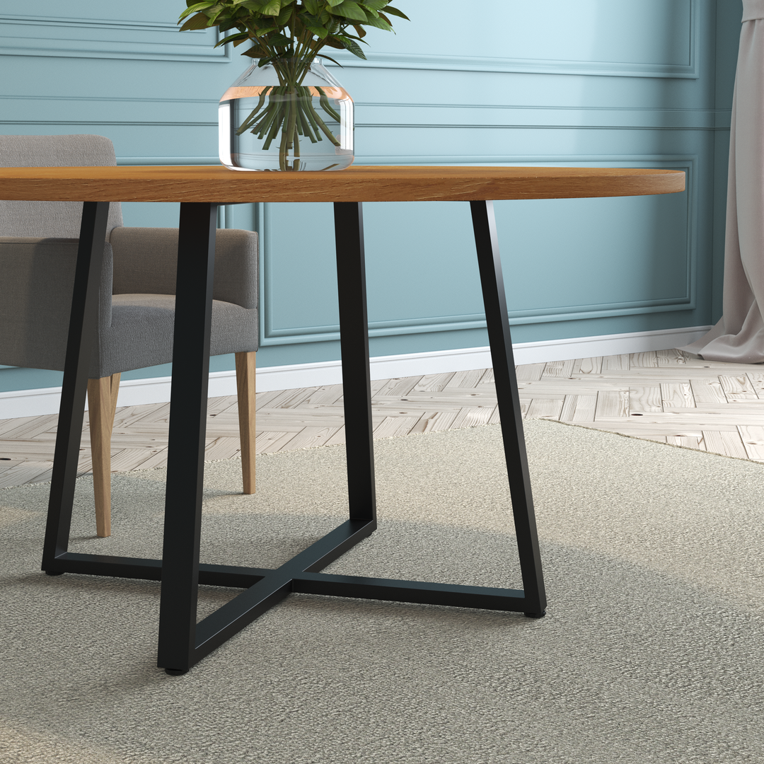 4-6 Seater Oak Round Dining Table Ansa Walnut Finish