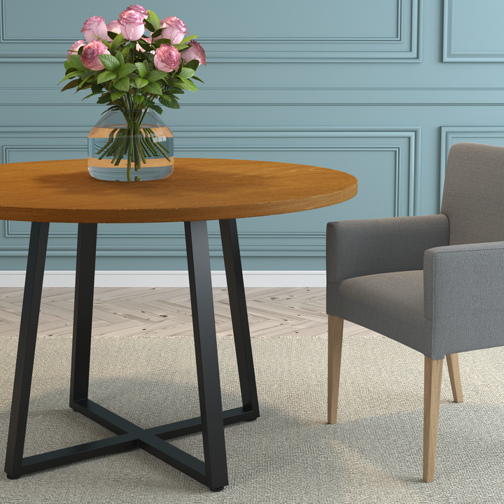 4-6 Seater Oak Round Dining Table Ansa Walnut Finish