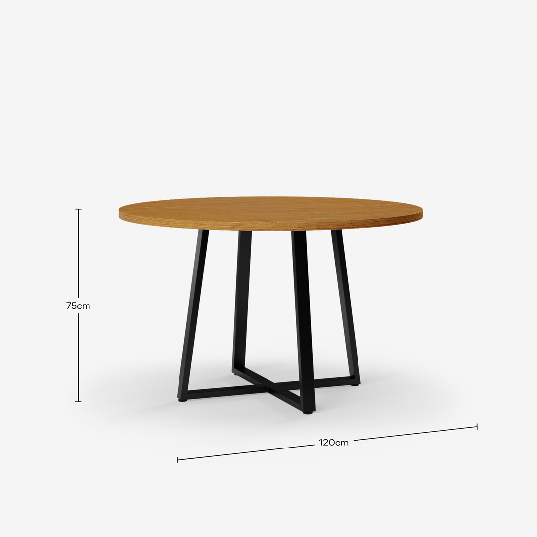 4-6 Seater Oak Round Dining Table Ansa Walnut Finish