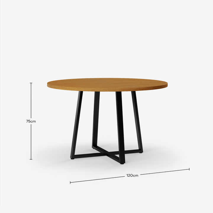 4-6 Seater Oak Round Dining Table Ansa Walnut Finish