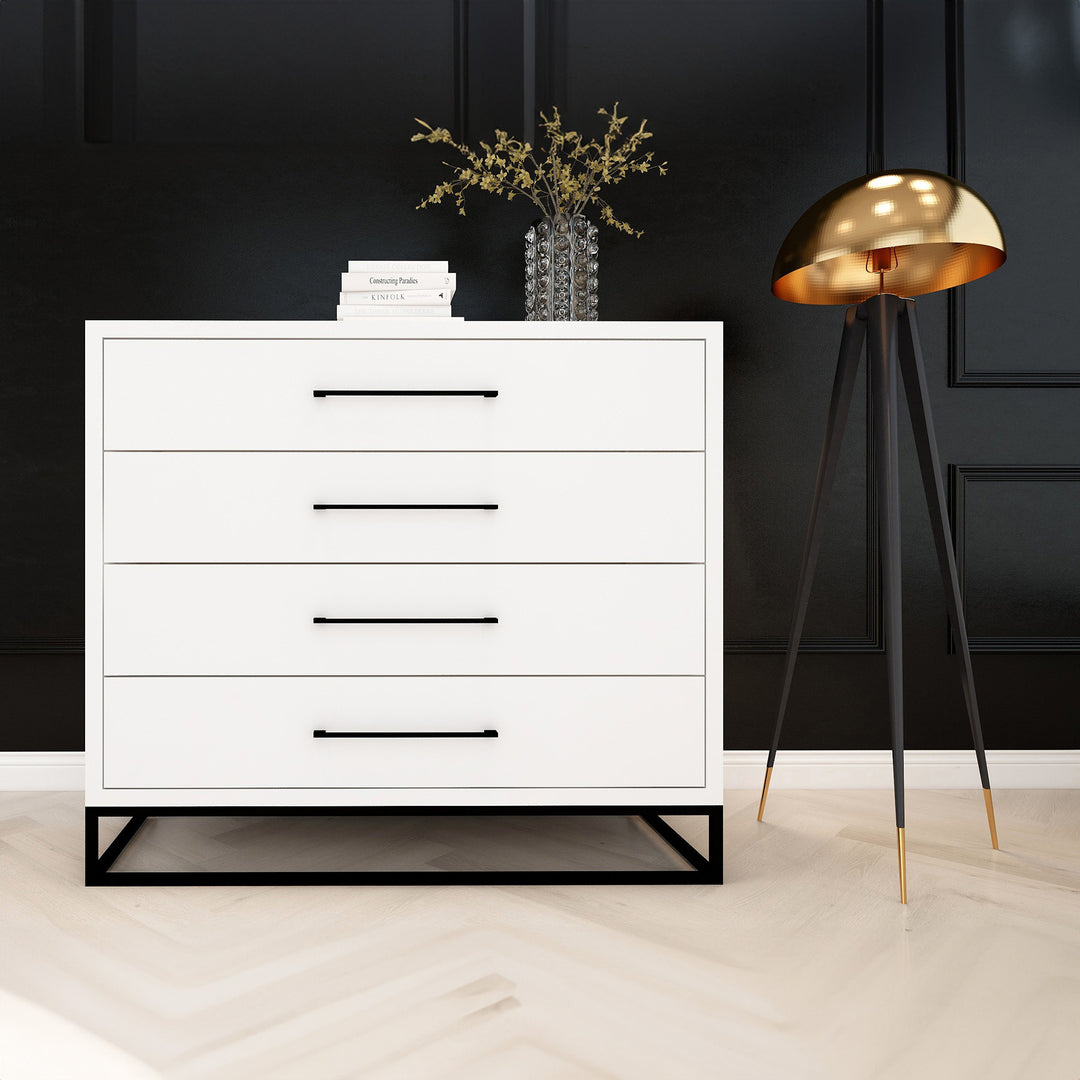 4 Drawer Server Lilo Satin White - Black Frame