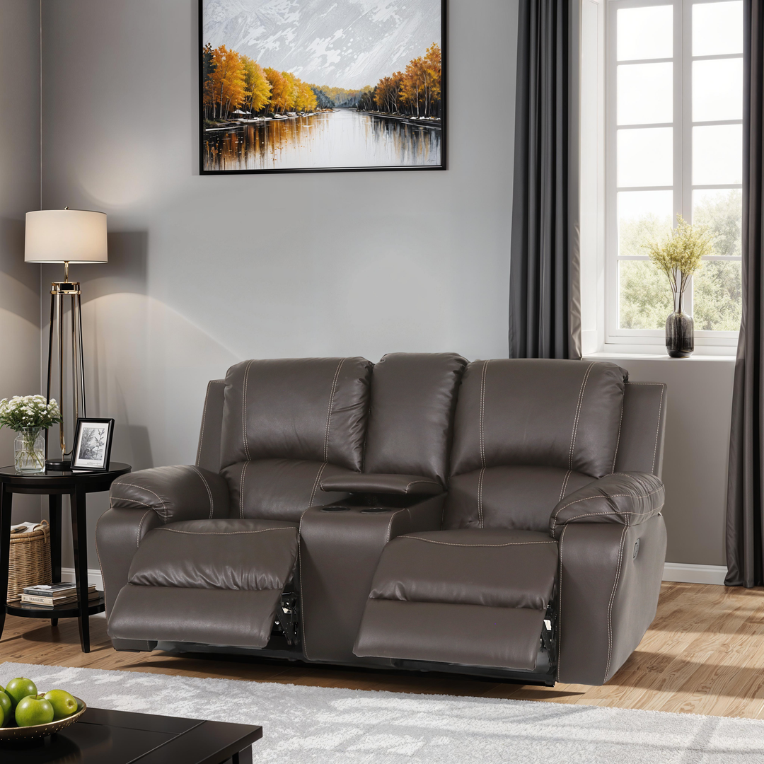 2 Division 2Act + Consol Recliner Paloma Genuine Leather Brown