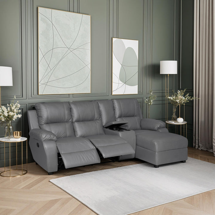 4 Section Recliner Paloma Genuine Leather Grey