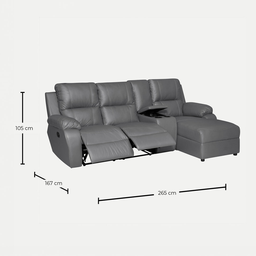 4 Section Recliner Paloma Genuine Leather Grey