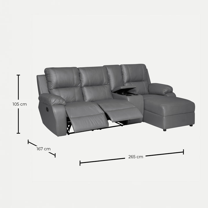 4 Section Recliner Paloma Genuine Leather Grey