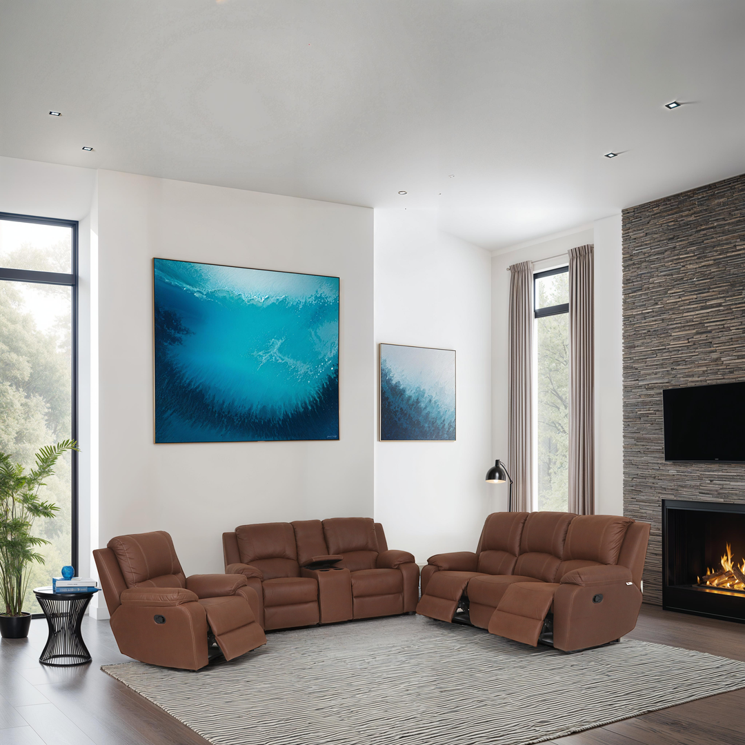 6PC 3Act Recliner Lounge Suite + Consol Paloma Brown