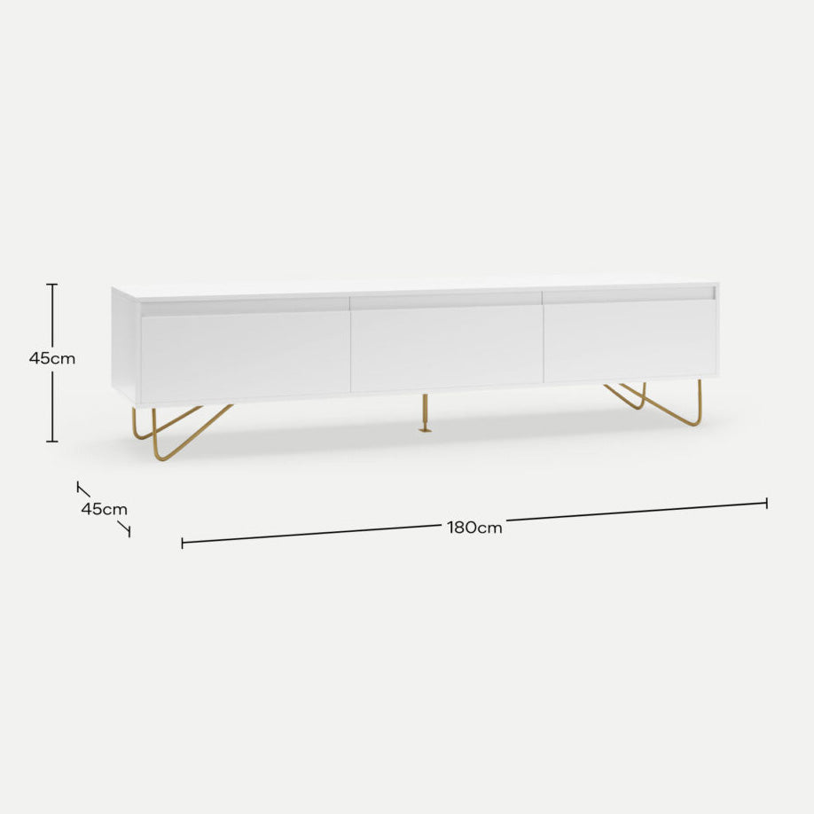 Hairpin TV Stand 3 Drawer Stylo Satin White