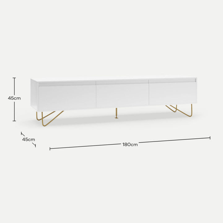Hairpin TV Stand 3 Drawer Stylo Satin White