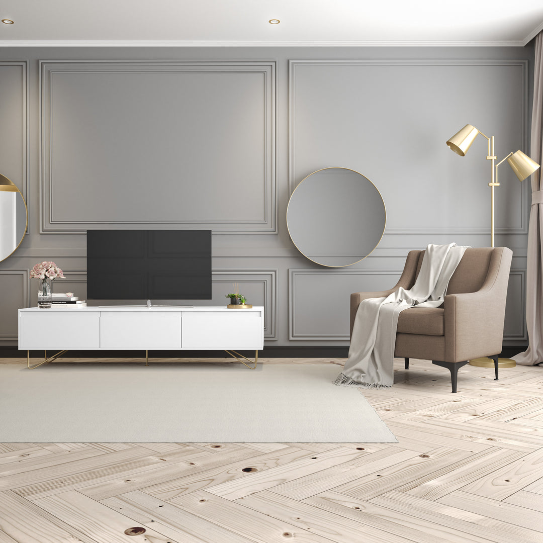 Hairpin TV Stand 3 Drawer Stylo Satin White