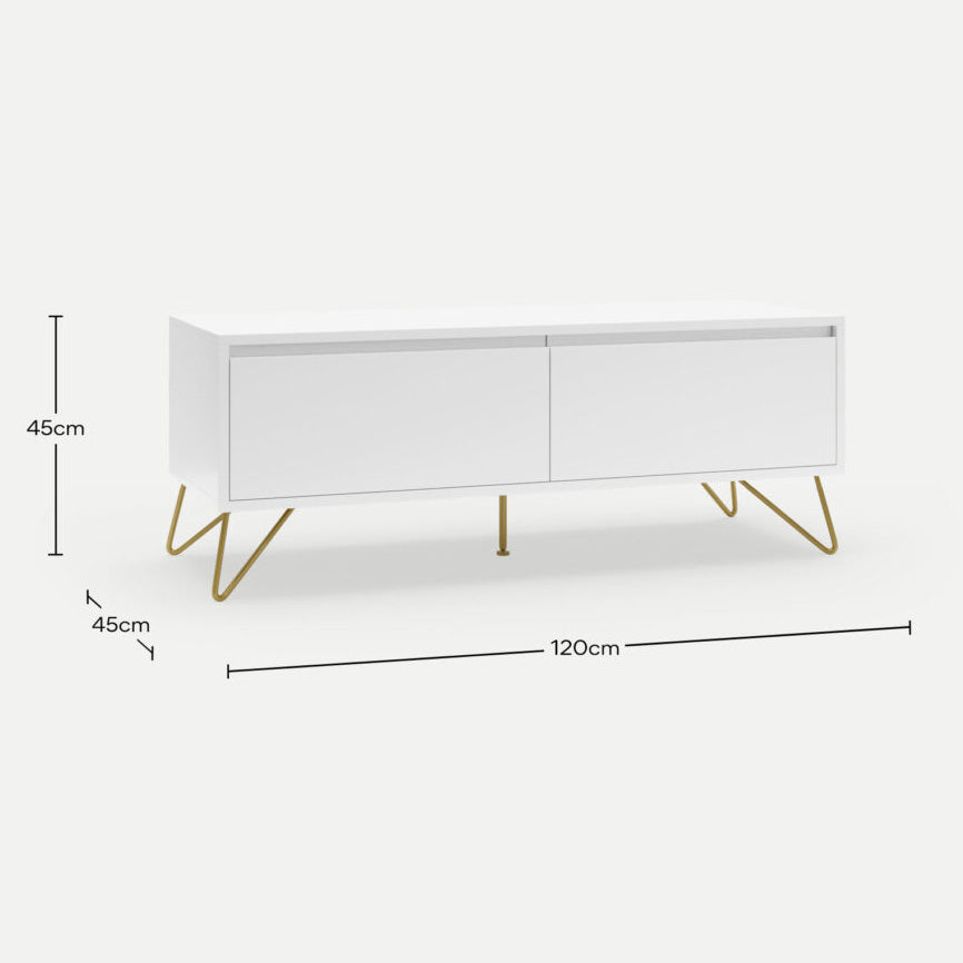 Hairpin Tv Stand 2 Drawer Stylo Satin White