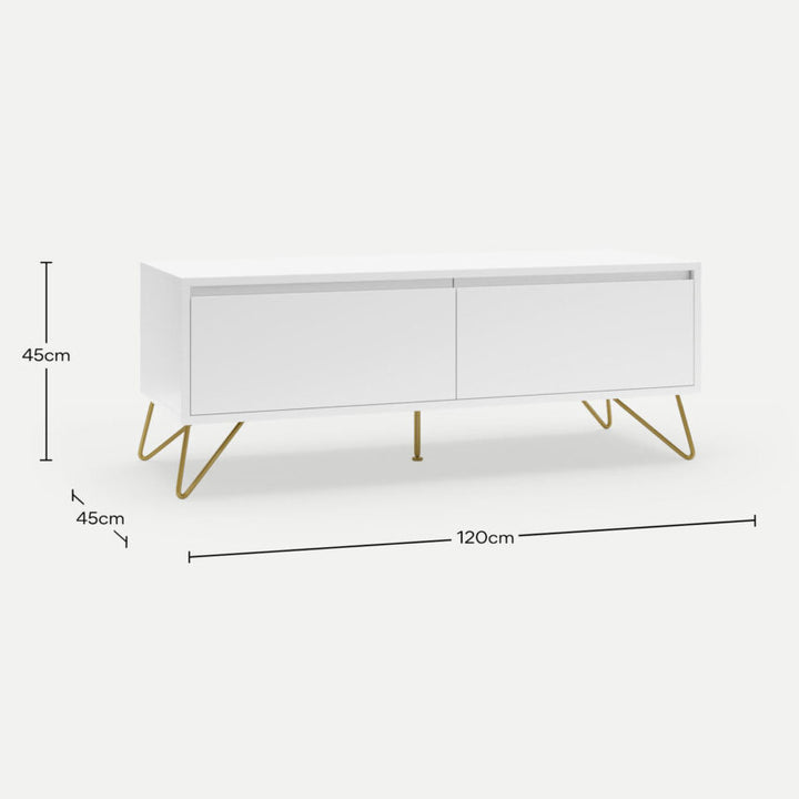 Hairpin Tv Stand 2 Drawer Stylo Satin White
