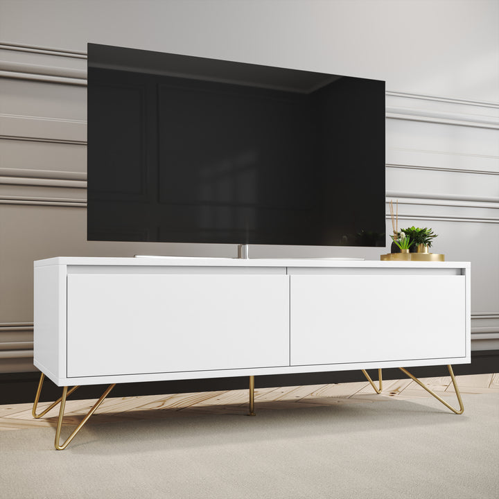 Hairpin Tv Stand 2 Drawer Stylo Satin White
