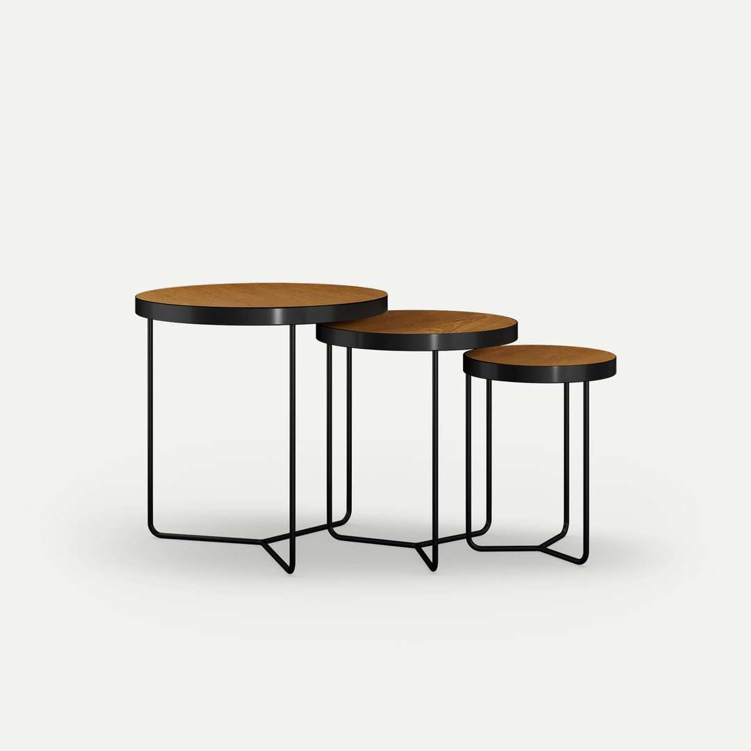 Oak Nesting Table Set Twirl Walnut Finish