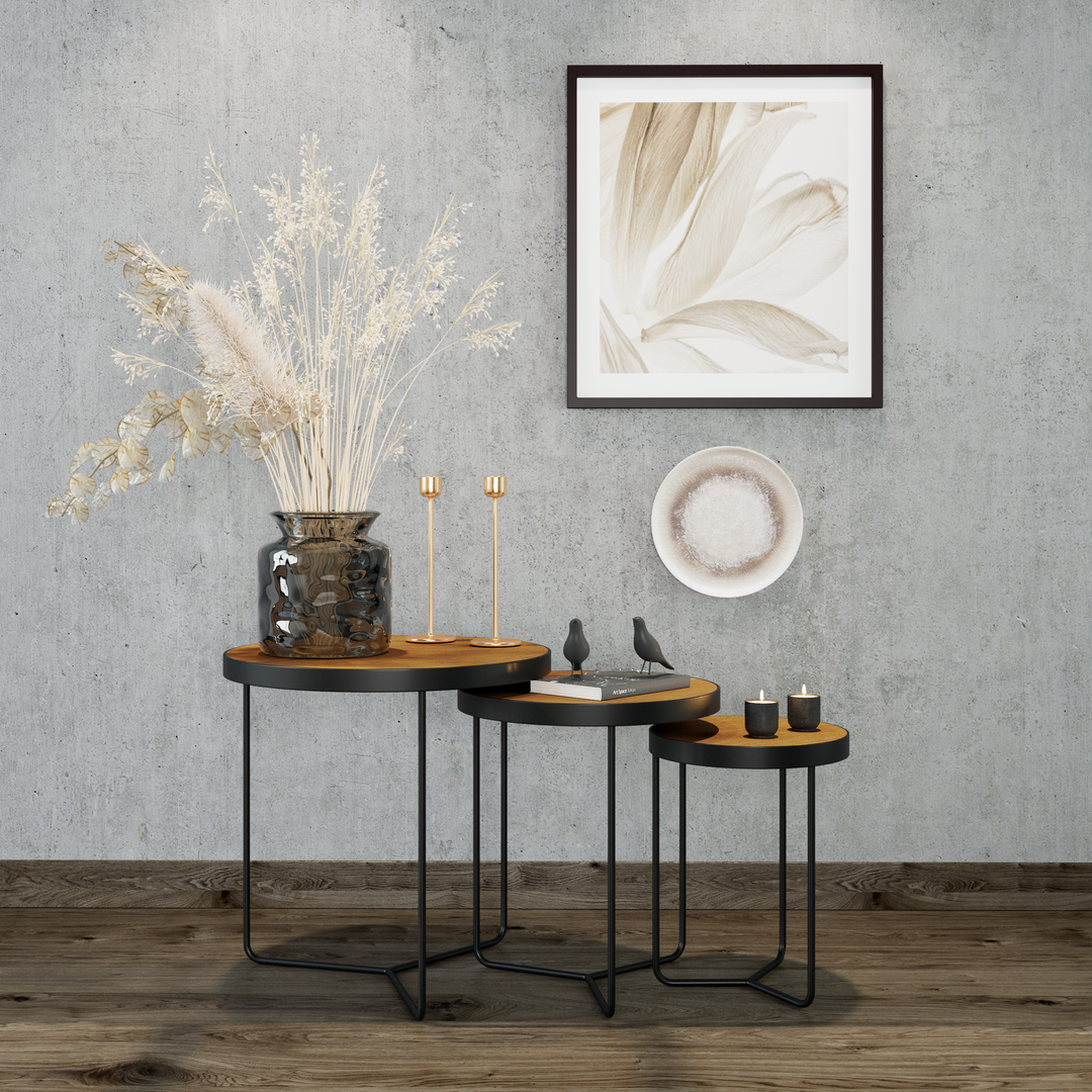 Oak Nesting Table Set Twirl Walnut Finish