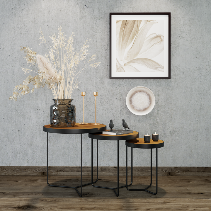 Oak Nesting Table Set Twirl Walnut Finish