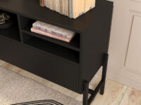 Metal Framed Server Envelo Midnight Black with black Base, with three pull out drawers and some open space, locally made in Johannesburg South Africa