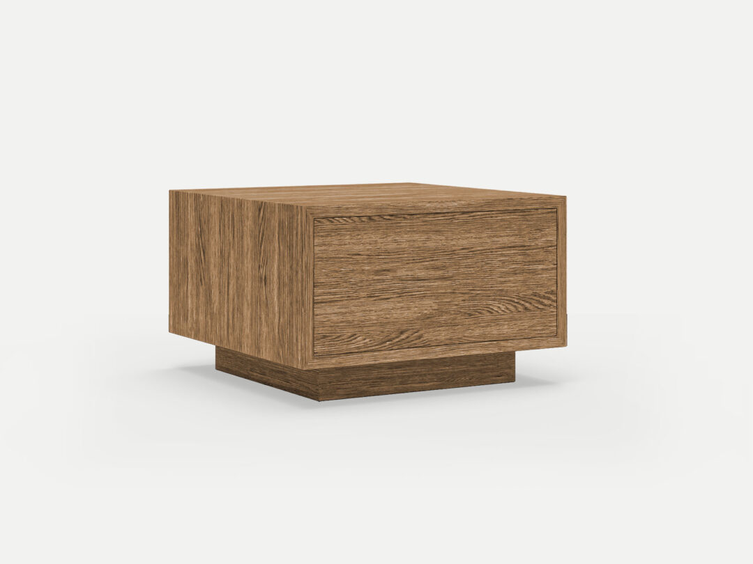 Oak floating pedestal antares walnut finish, push to open drawer, locally made in Johannesburg South Africa