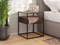 Barbell bedside pedestal chocolate with black steel legs, locally made in Johannesburg South Africa