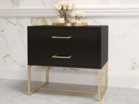 Satin black bedside pedestal with gold steel legs, locally made in South Africa Johannesburg by Furniturespot