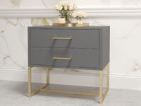 Satin dark grey bedside pedestal with gold steel legs, locally made in South Africa Johannesburg by Furniturespot