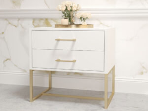 Satin white bedside pedestal with gold steel legs, locally made in South Africa Johannesburg by Furniturespot