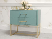 Satin turquoise bedside pedestal with gold steel legs, locally made in South Africa Johannesburg by Furniturespot