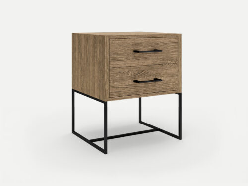 Walnut finish bedside pedestal with steel black legs and handles, locally made in Johannesburg South Africa