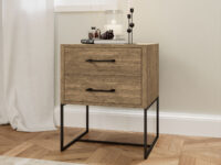 Walnut finish bedside pedestal with black steel legs, locally made in South Africa Johannesburg by Furniturespot