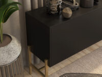 Metal Framed Server Envelo Midnight Black with Gold Base, with three pull out drawers and some open space, locally made in Johannesburg South Africa