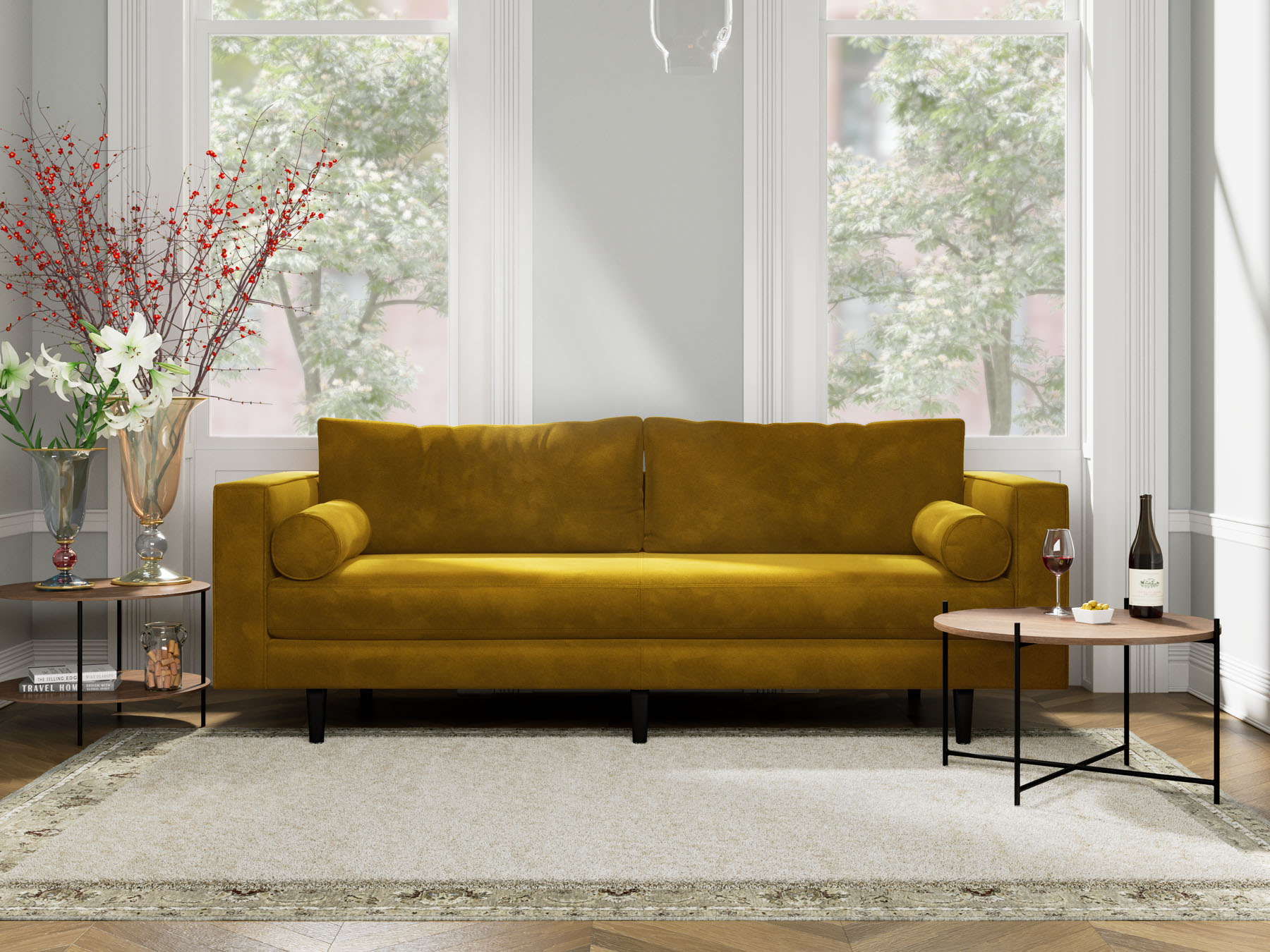 3 Seater Couch Volu Sulphur Gold Velvet