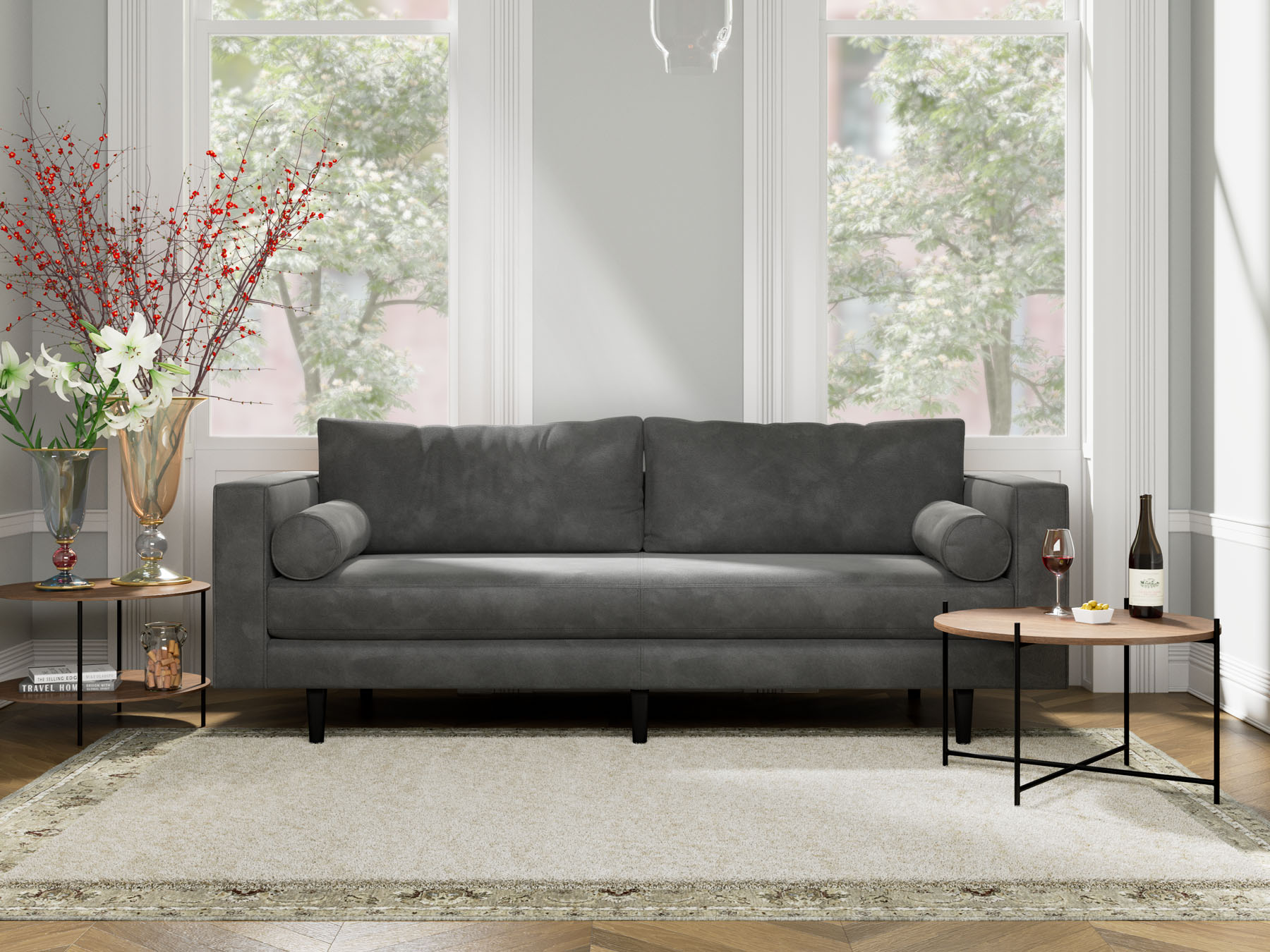 3 Seater Couch Volu Silver Lining Grey Velvet