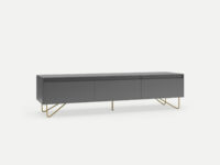 Satin dark grey 3 drawer TV stand with steel gold legs, locally made in Johannesburg South Africa