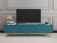 Satin teal 3 drawer TV stand with steel gold legs, locally made in Johannesburg South Africa