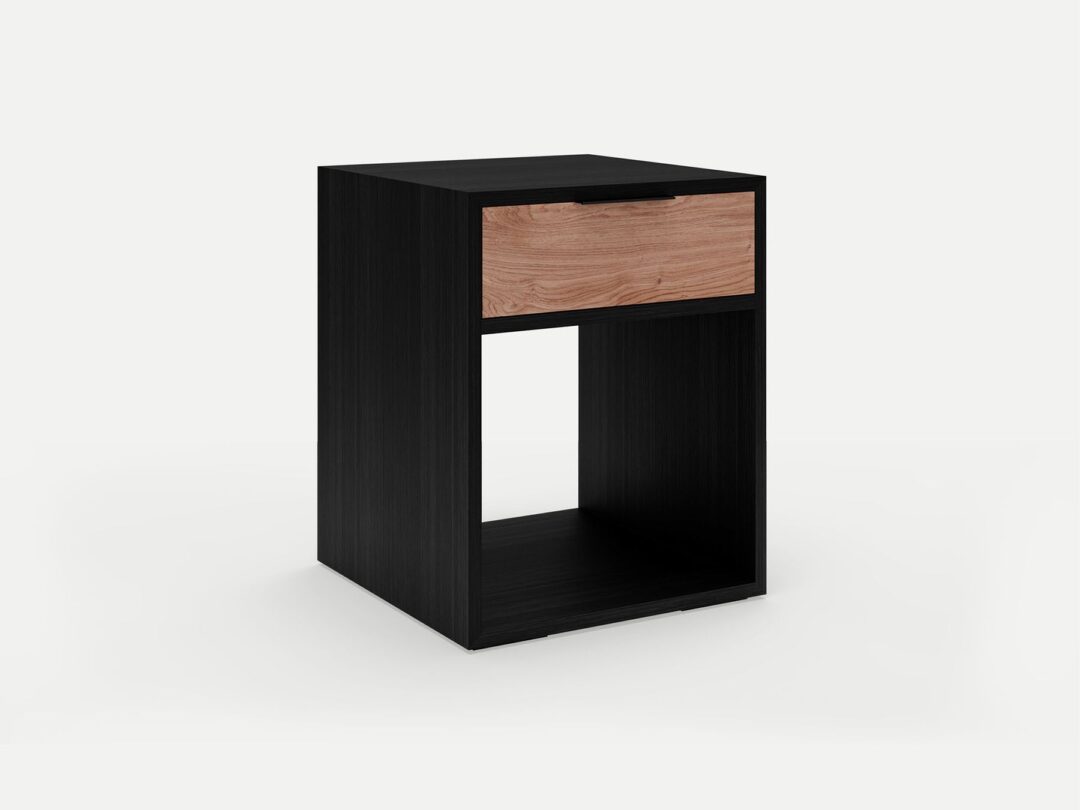 Nala bedside table super black with a single drawer in cherry, locally made in Johannesburg South Africa
