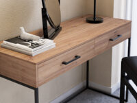 2 drawer brown wood dresser with steel black legs and handles, locally made in Johannesburg South Africa